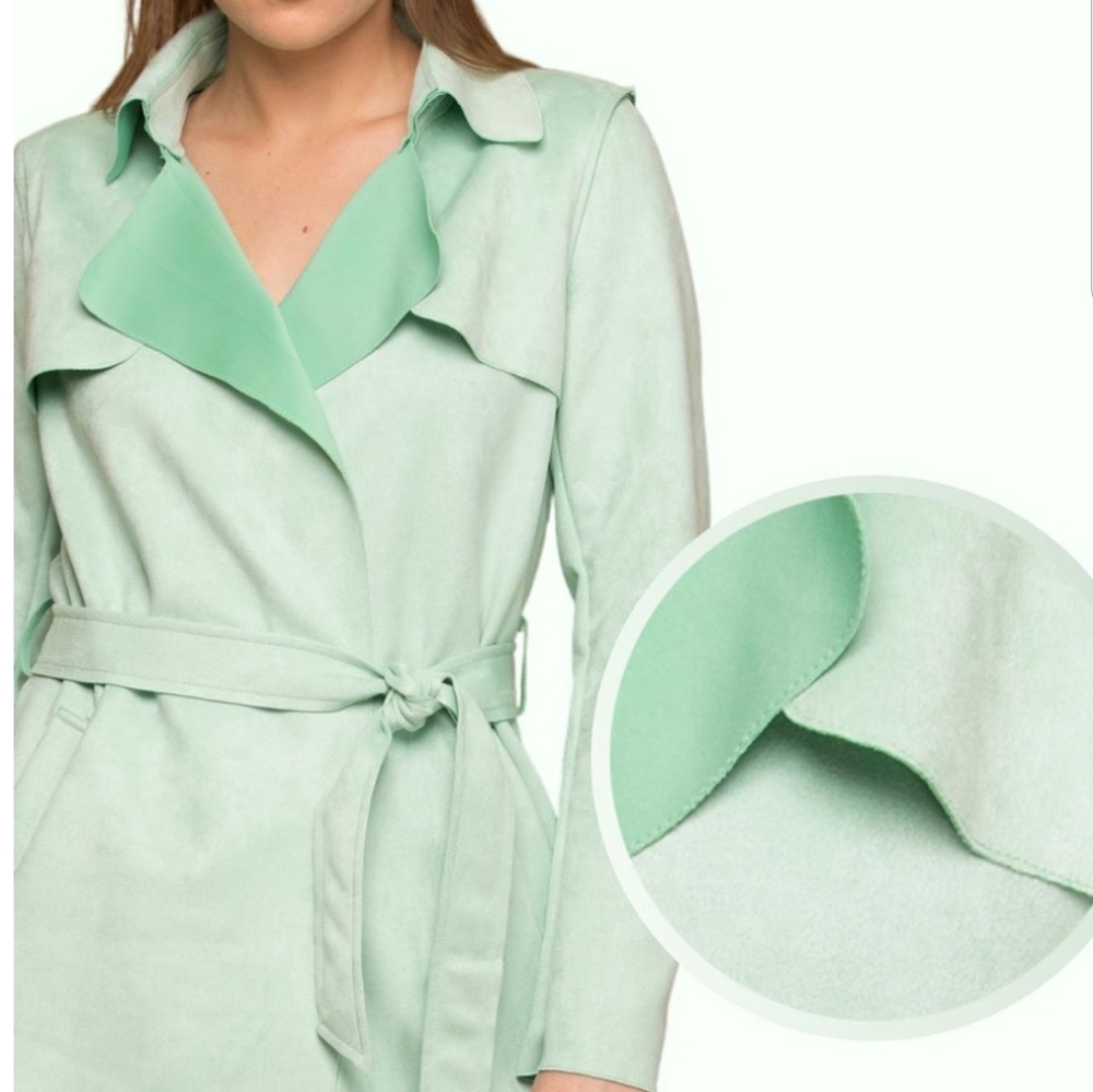 PATRICIA Suede Trench Jacket Coat - Mint Green - Picture 5 of 6